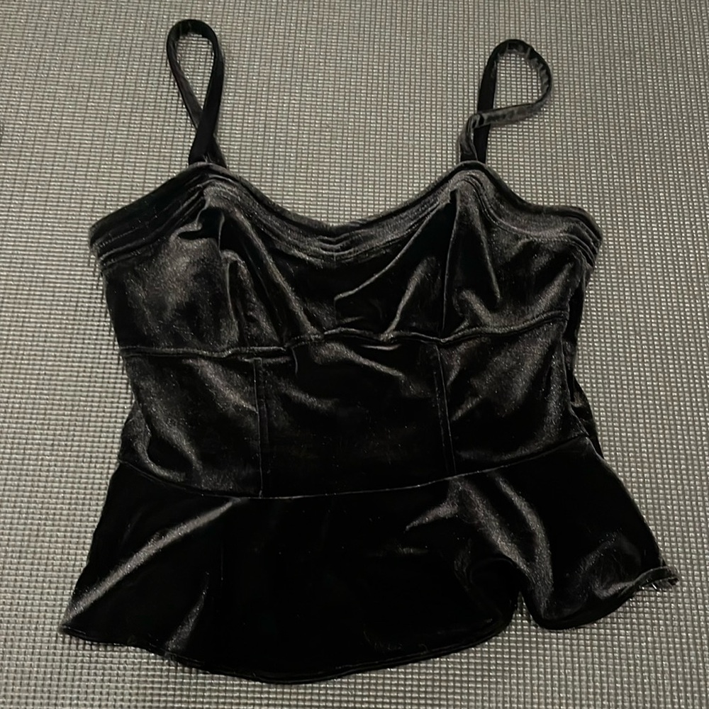 Aqua black velvet peplum top